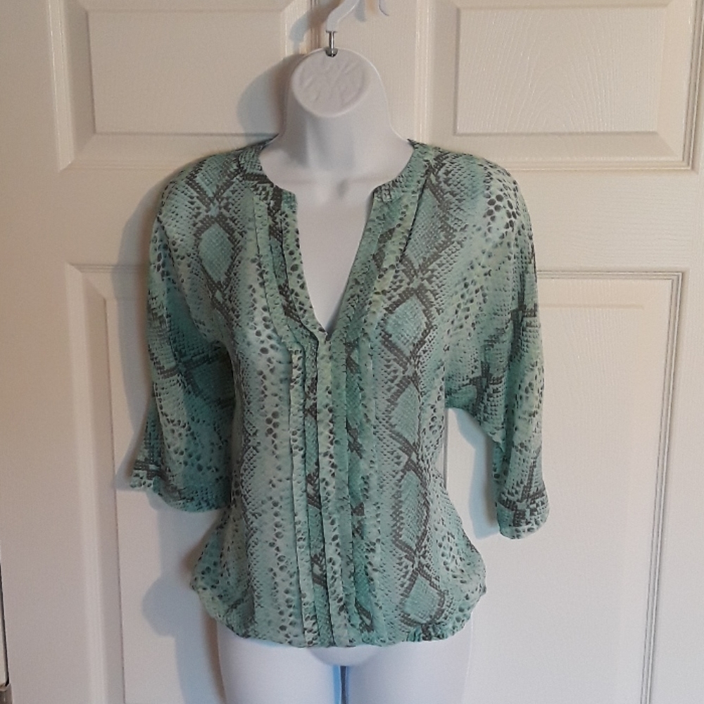 Women's turquoise snake print blouse